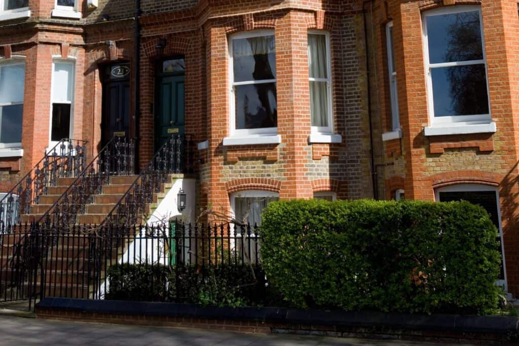 In front of a traditional British apartment